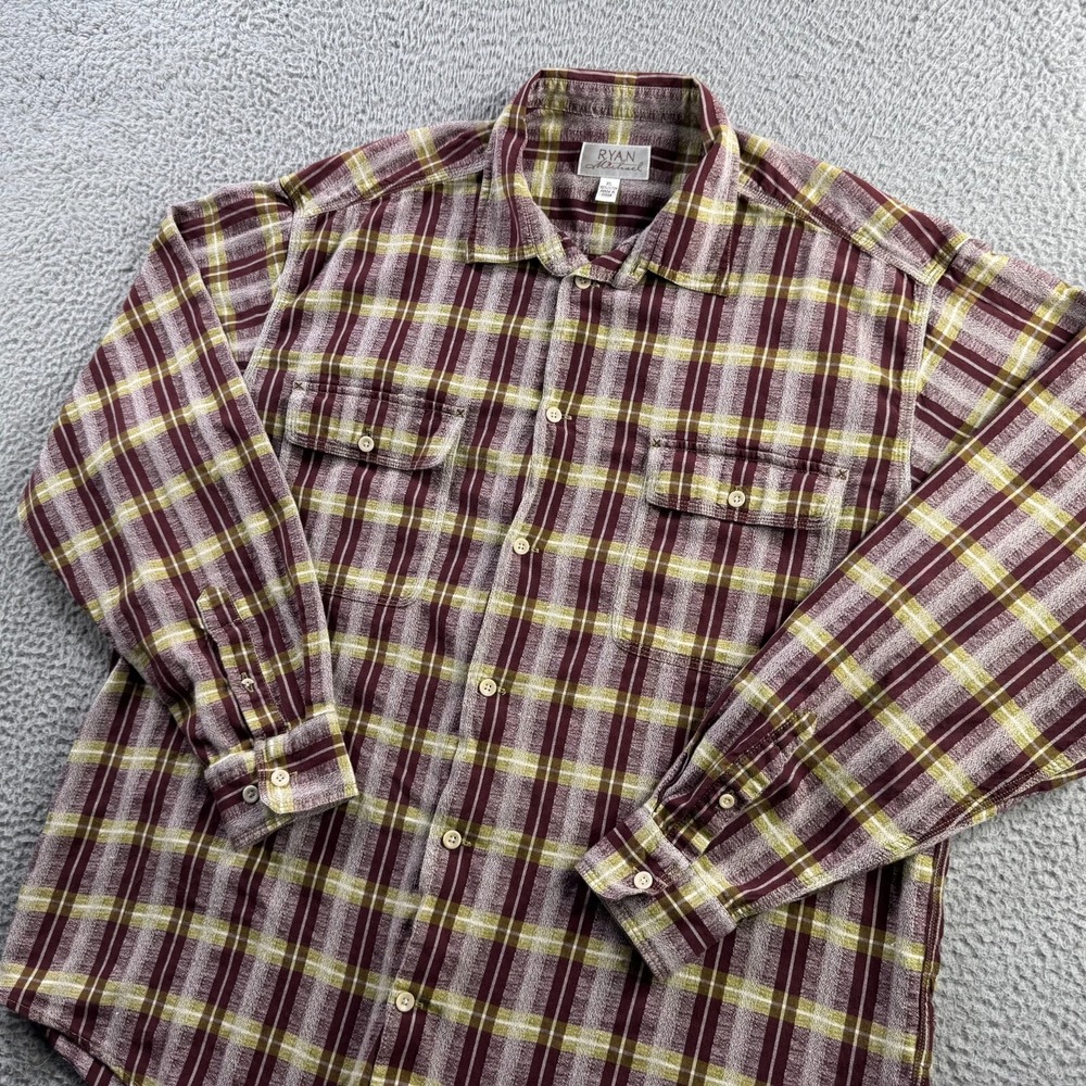 Ryan Michael Shirt Mens XL Red Plaid Cotton Button Up Long Sleeve